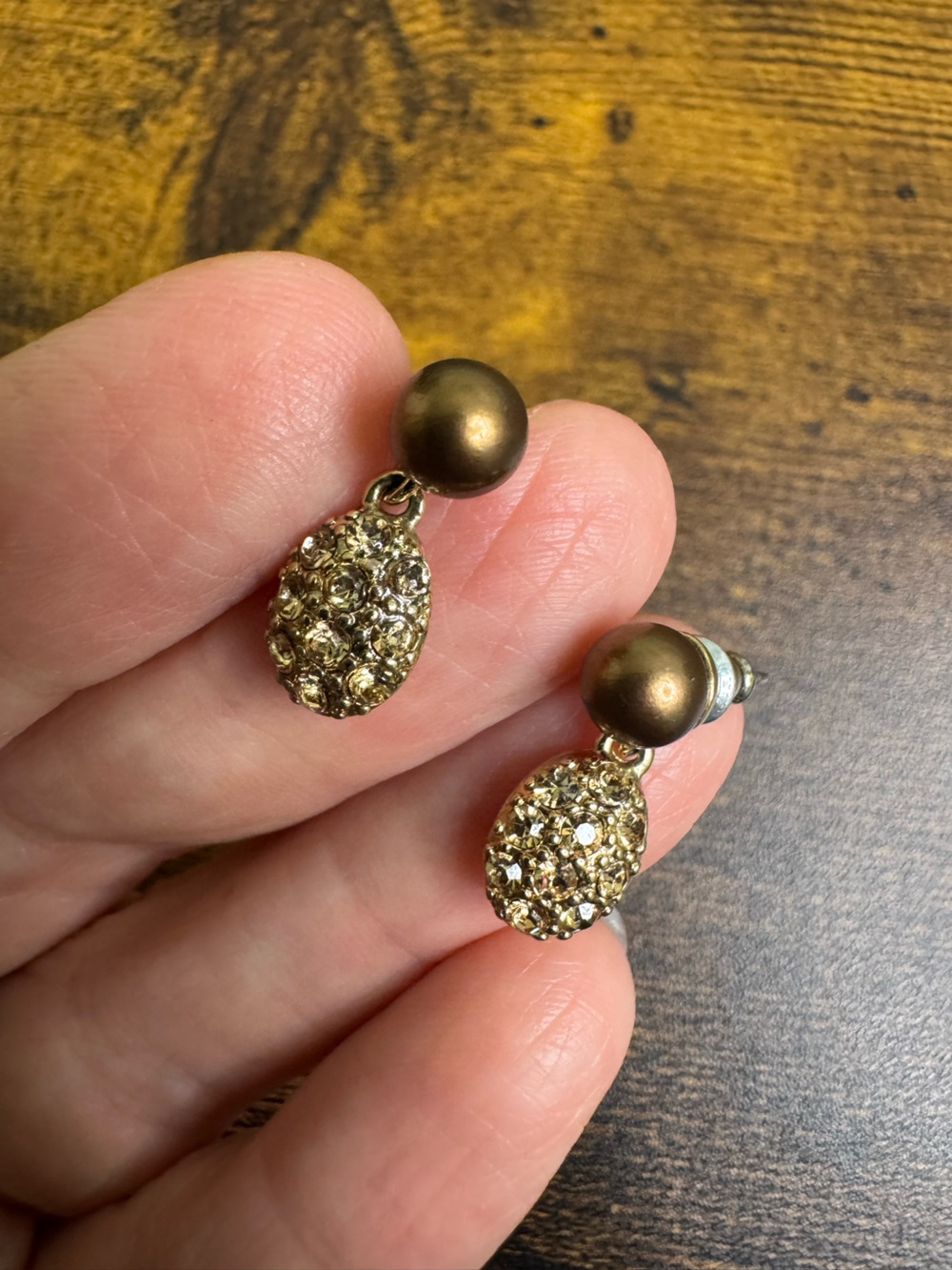 Monet Gold Crystal Drop Faux Pearl Stud Earrings -